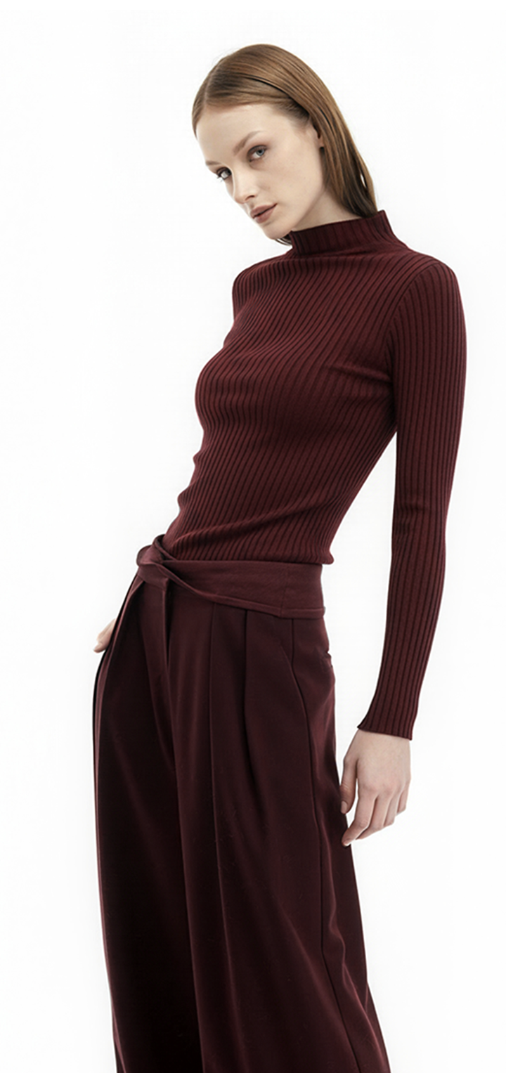 Elena turtleneck knit top- Burgundy
