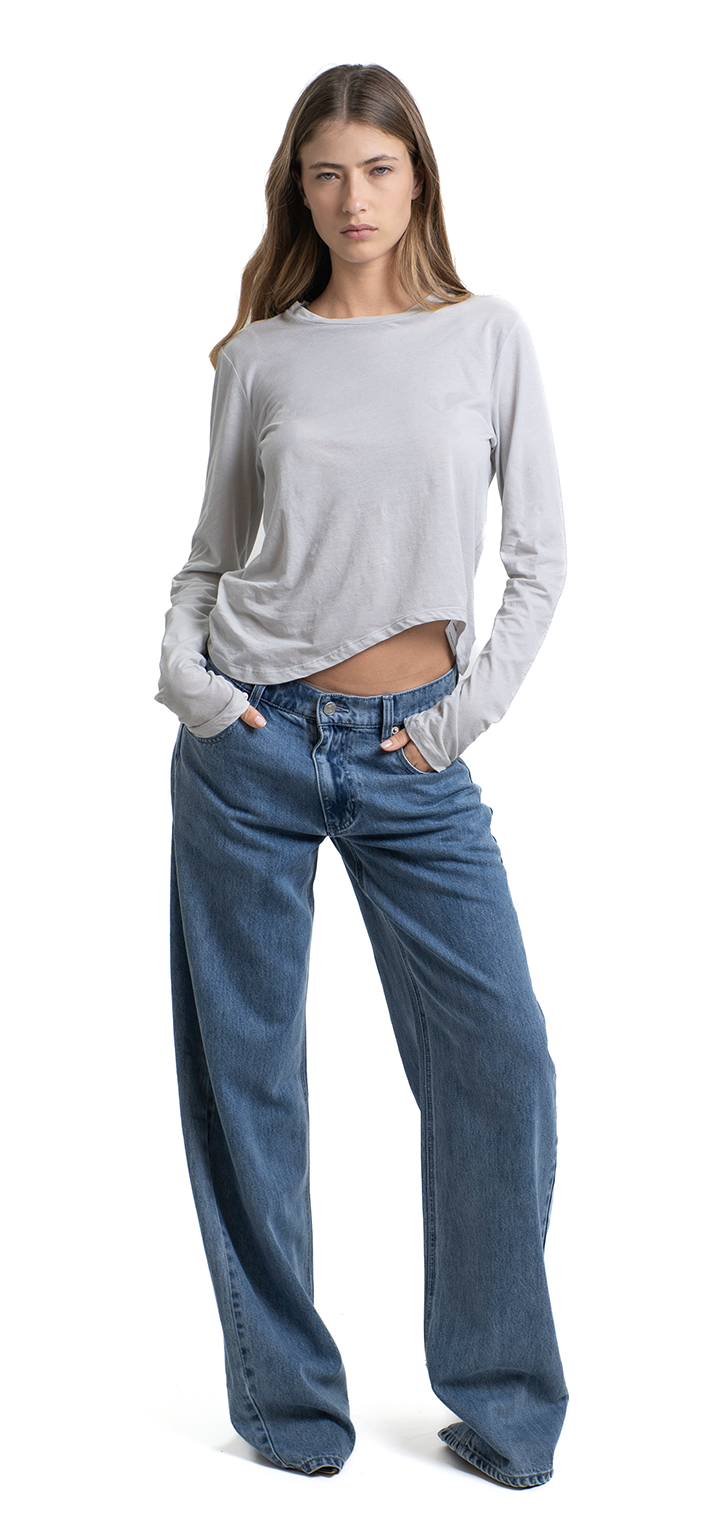 Light cotton long sleeved T shirt - gray