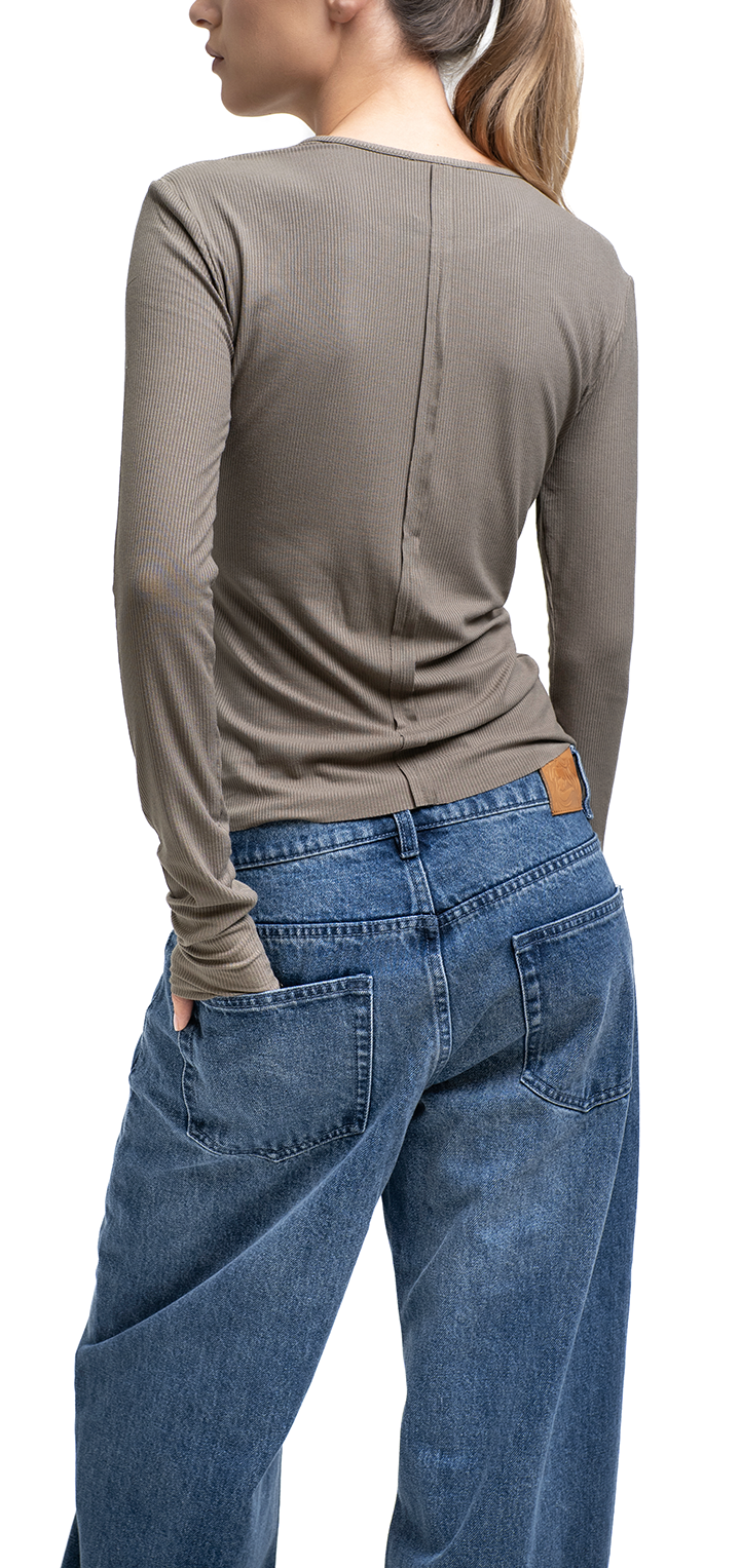 Long sleeved ribbed top - Gray Green