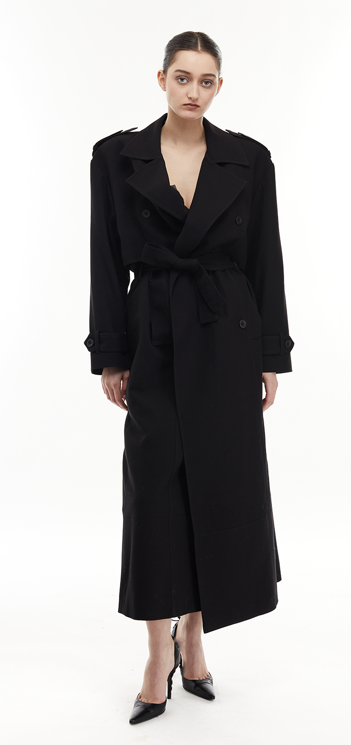 Brooklyn long trench coat- Black