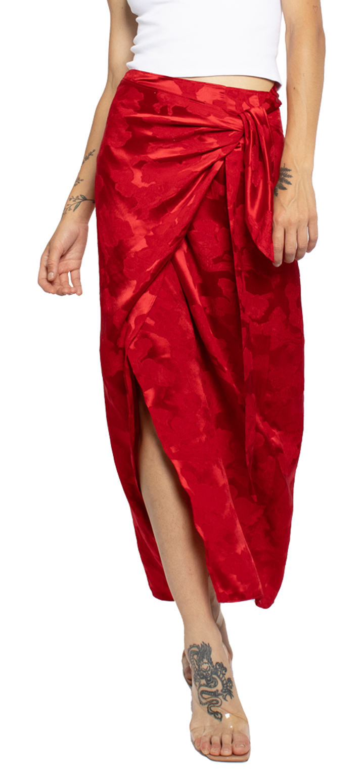 Adriana Midi Skirt - Red Jacquard