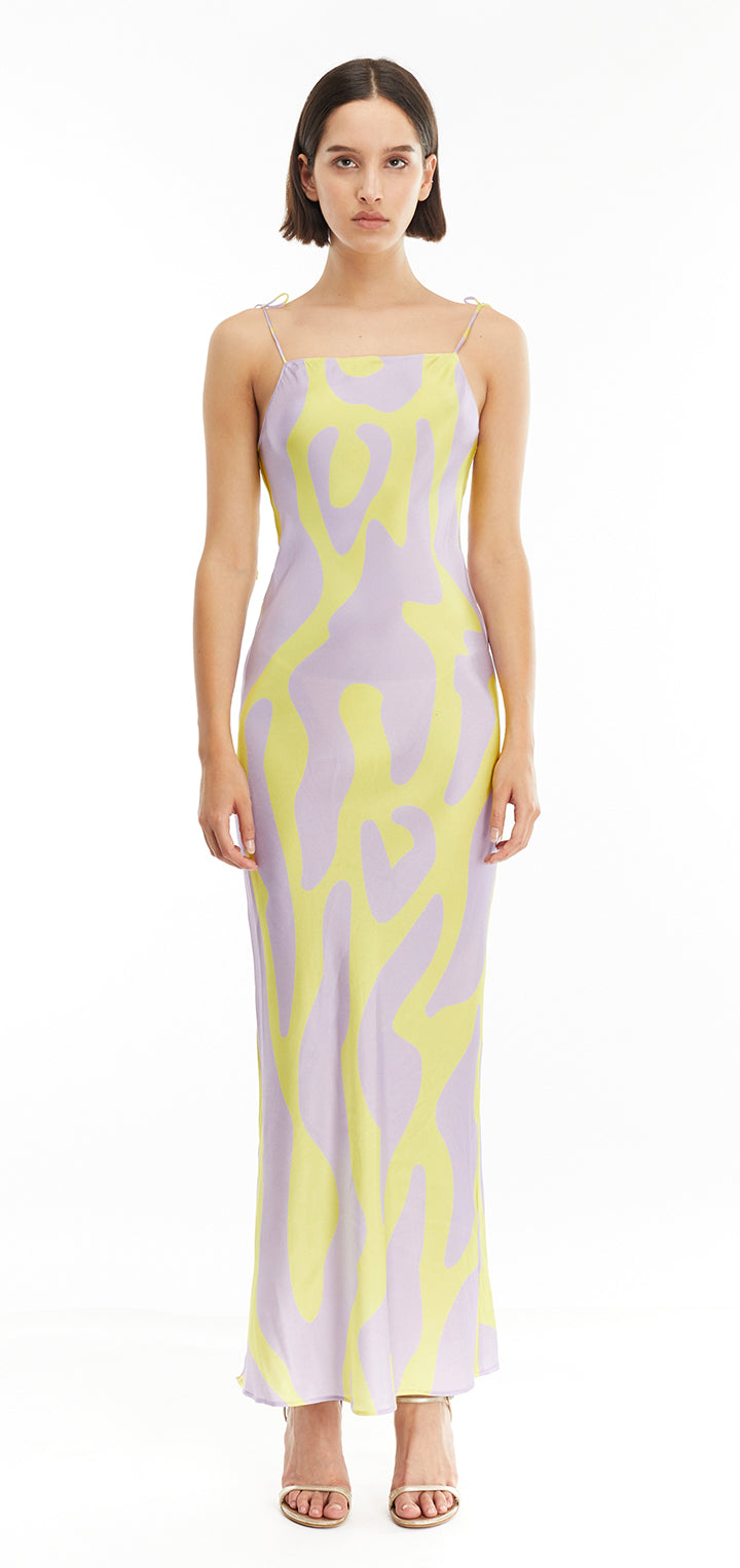 Donna Silk dress - Printed zebra purple & yellow