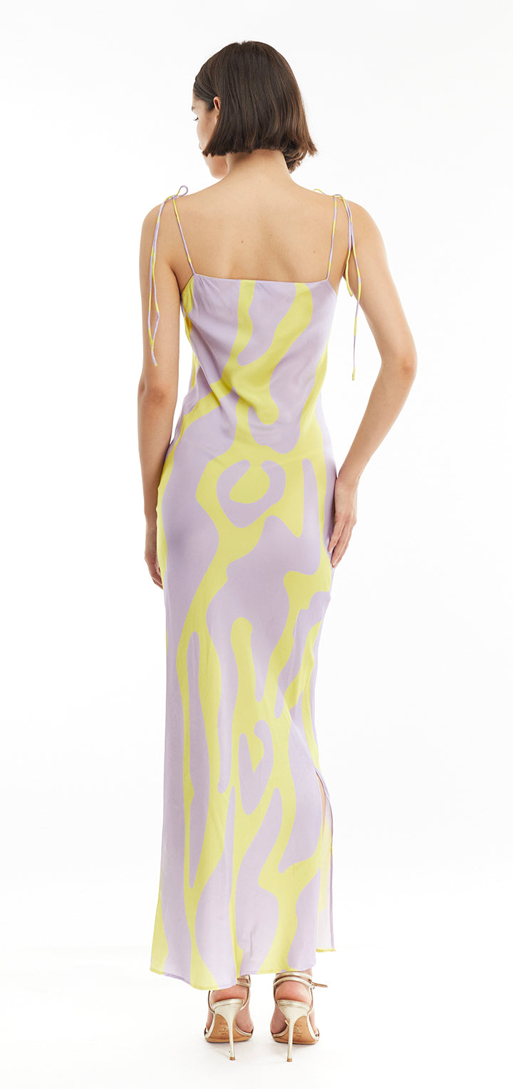 Donna Silk dress - Printed zebra purple & yellow