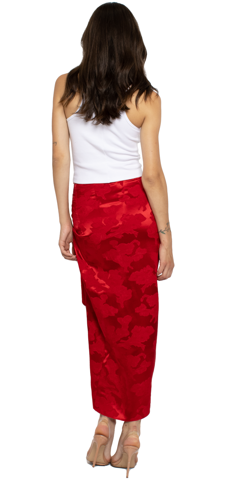 Adriana Midi Skirt - Red Jacquard