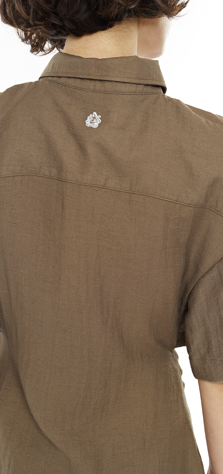 Linen crop button mini dress - Green