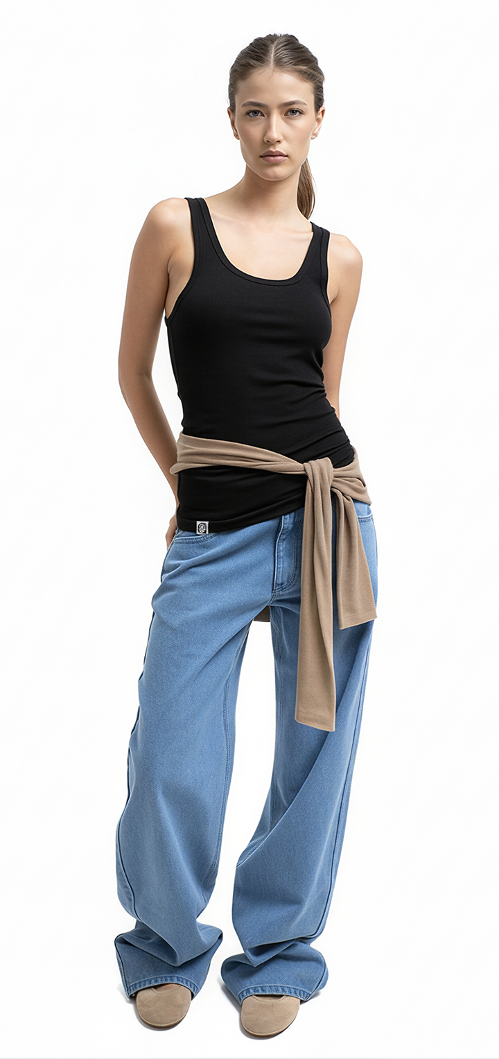 Light ribbed viscose tank top - Black