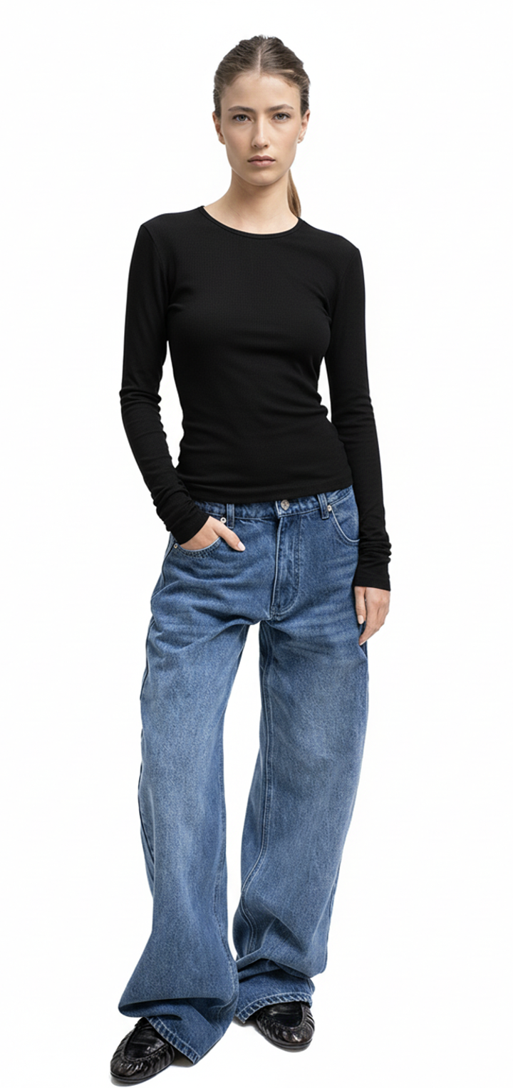 Long sleeved ribbed top - Black