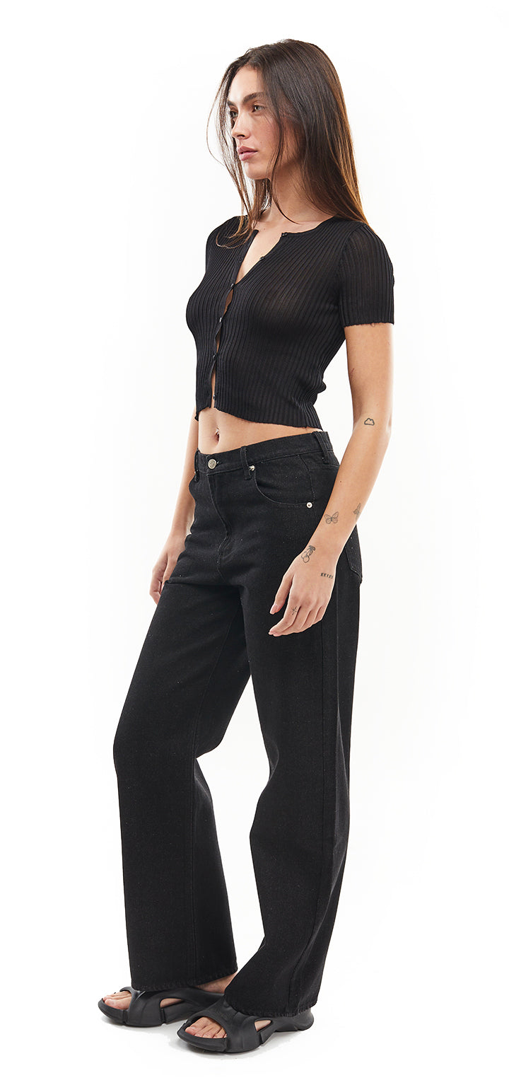 Moa high waist wide leg jeans- Black Denim