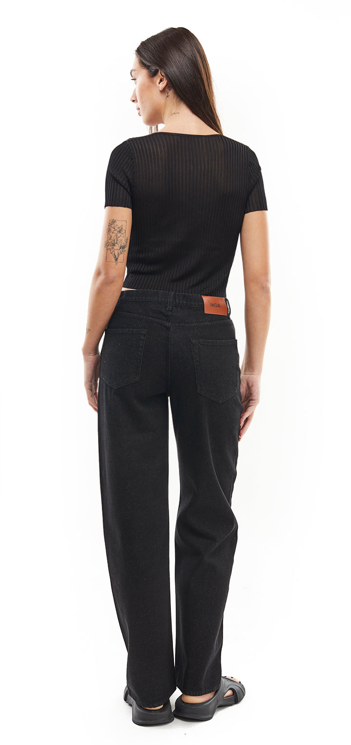 Moa high waist wide leg jeans- Black Denim