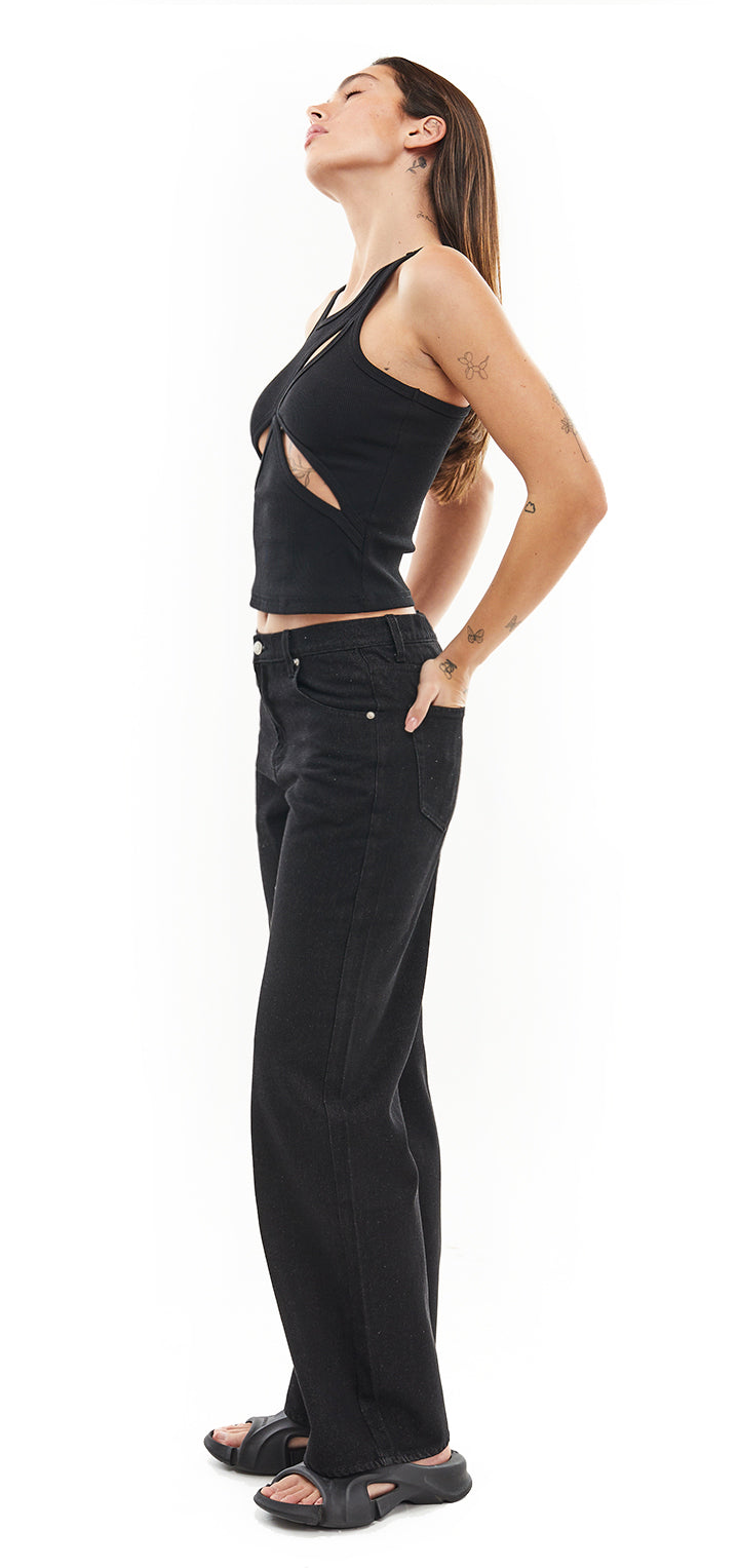 Moa high waist wide leg jeans- Black Denim