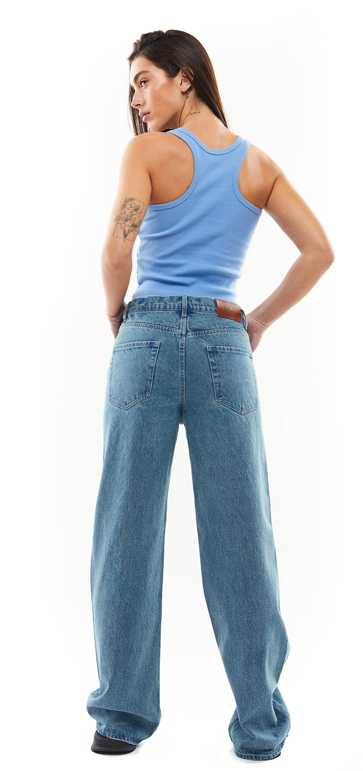 Moa high waist wide leg jeans- Light Denim