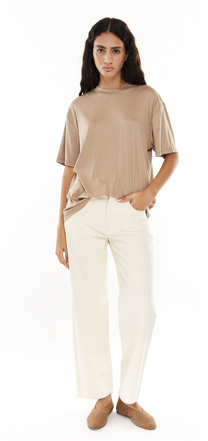 Moa High waist straight leg denim- Beige Denim
