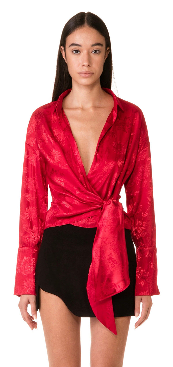 Gisele Top - Red Jacquard