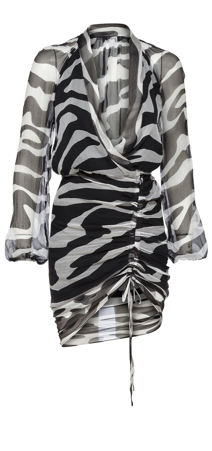 Vera Silk Dress - Printed Zebra Black & White