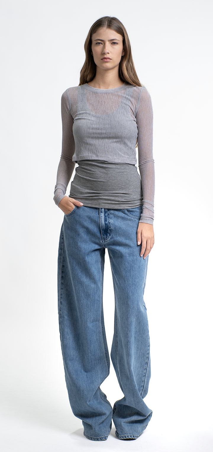 Moa mid waist soft wide leg denim jeans - Light denim