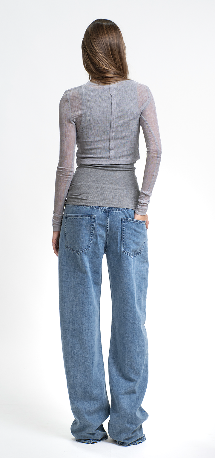 Moa mid waist soft wide leg denim jeans - Light denim