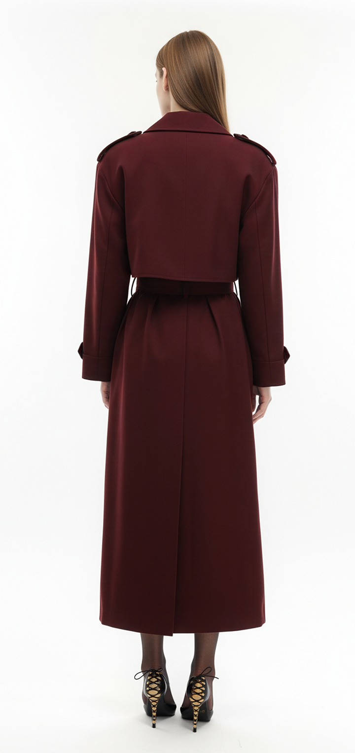 Brooklyn long trench coat- Burgundy