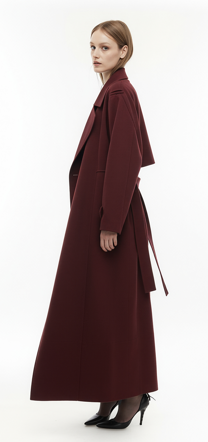 Brooklyn long trench coat- Burgundy